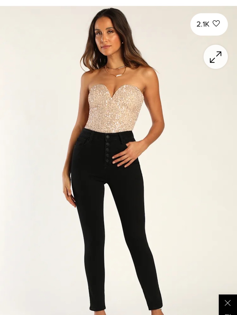 🍾🥂 Lulu's Rose Gold Sequin Strapless Bodysuit